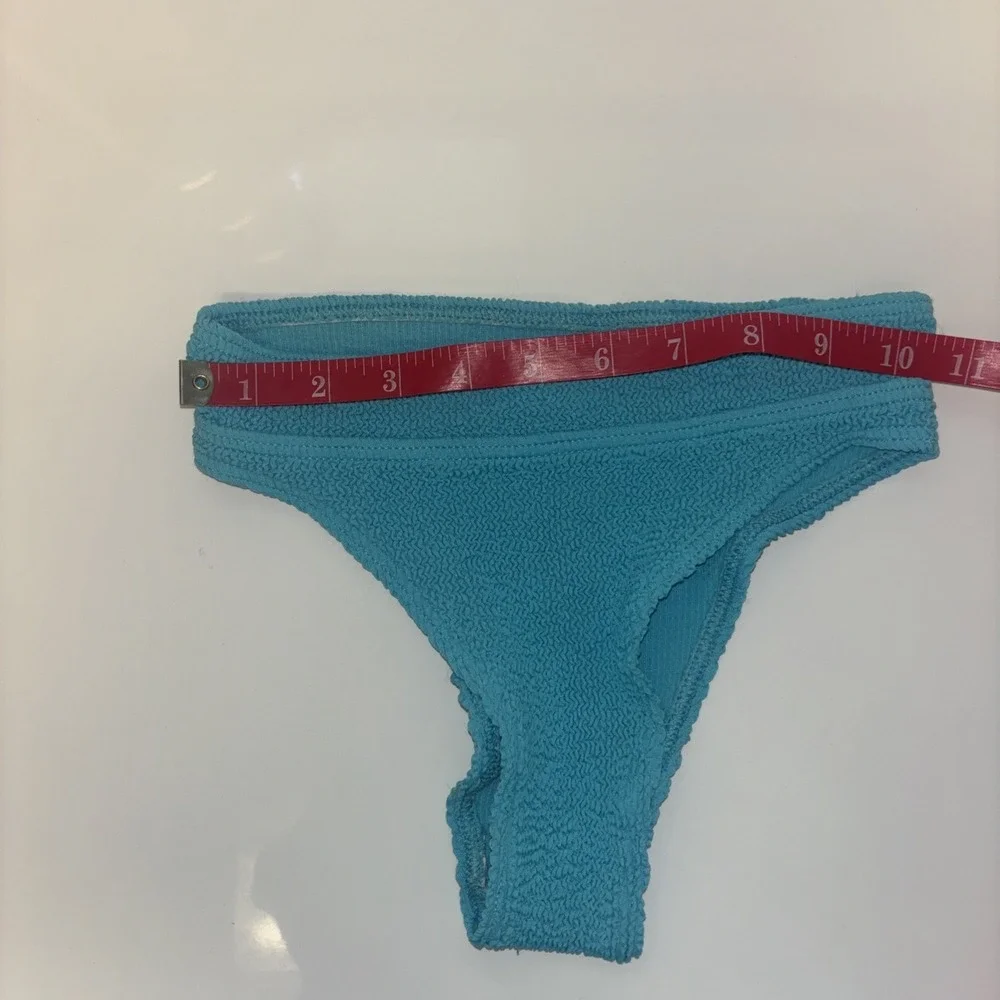 Blue Crinkle Textured High Leg Bikini Bottoms Smocked Swimwear Sz XS designer